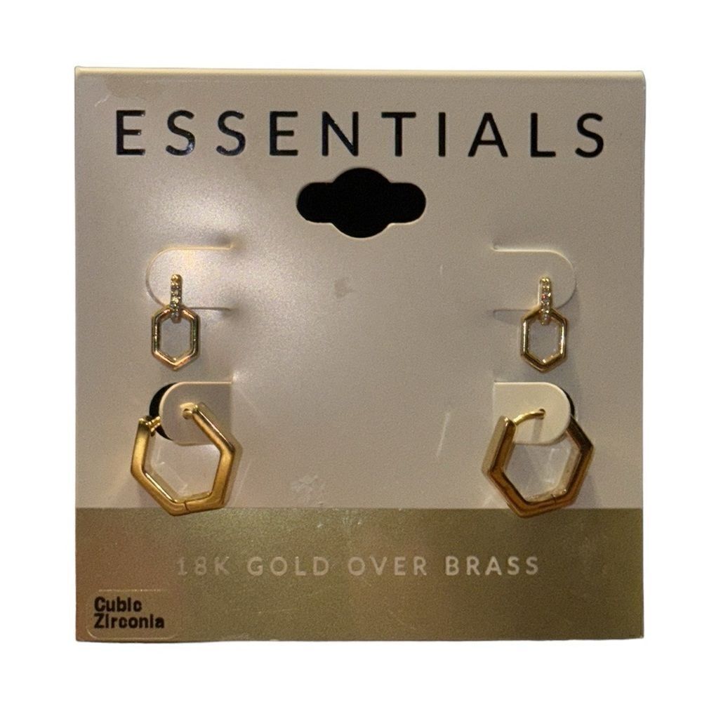 NWT Essentials 18k gold over brass gold tone earrings set